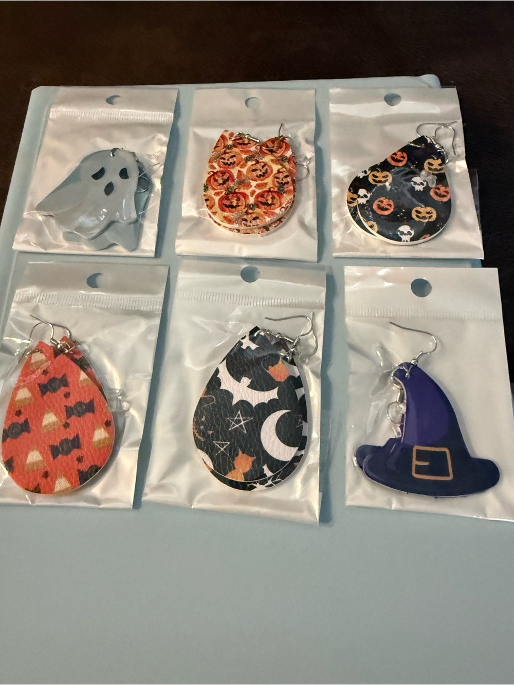 Halloween Fashion Teardrop Faux Leather Earrings Set Of 6